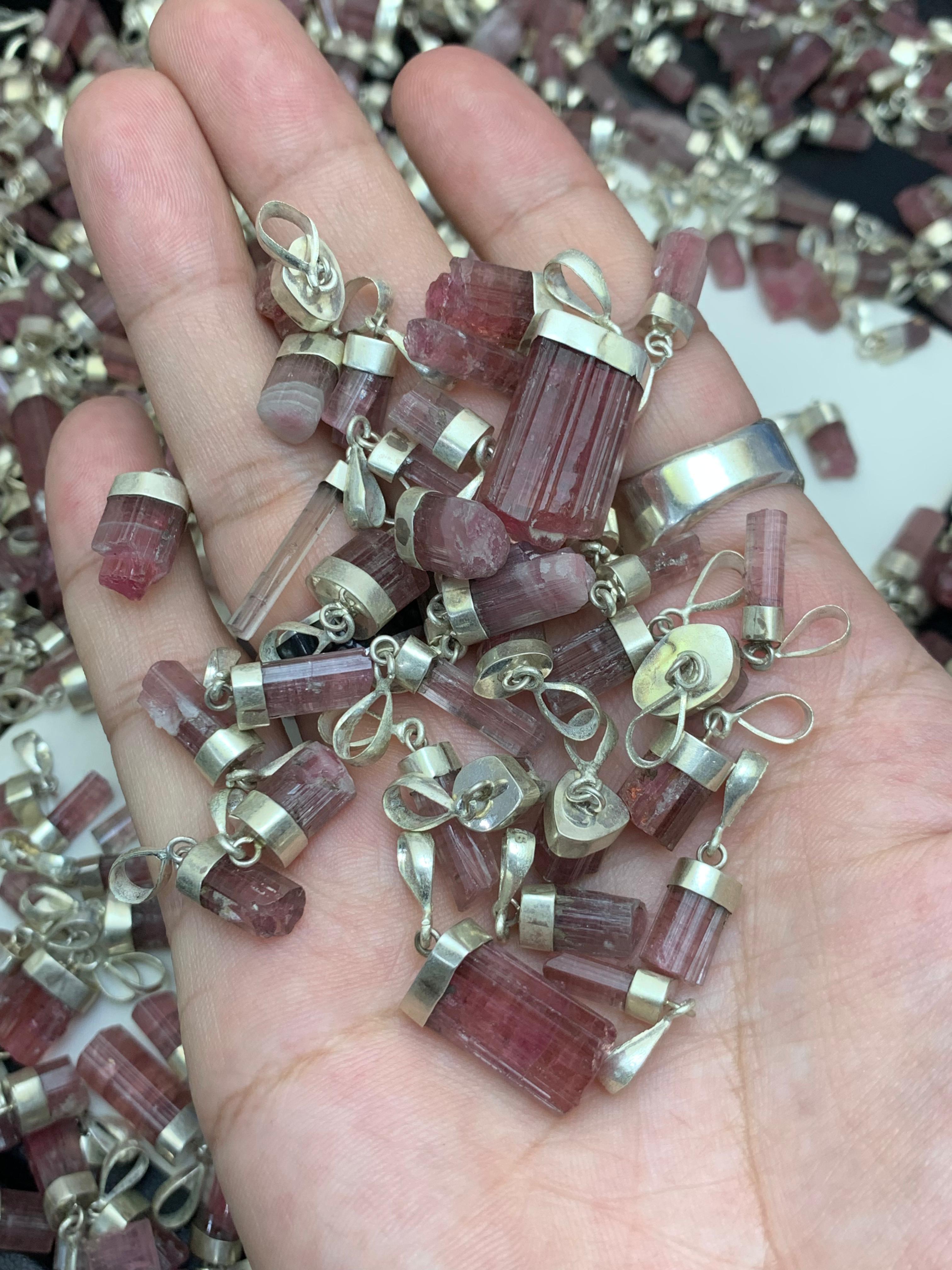 30 Pink Tourmaline Pendants Silver Sterling Deal Bulk