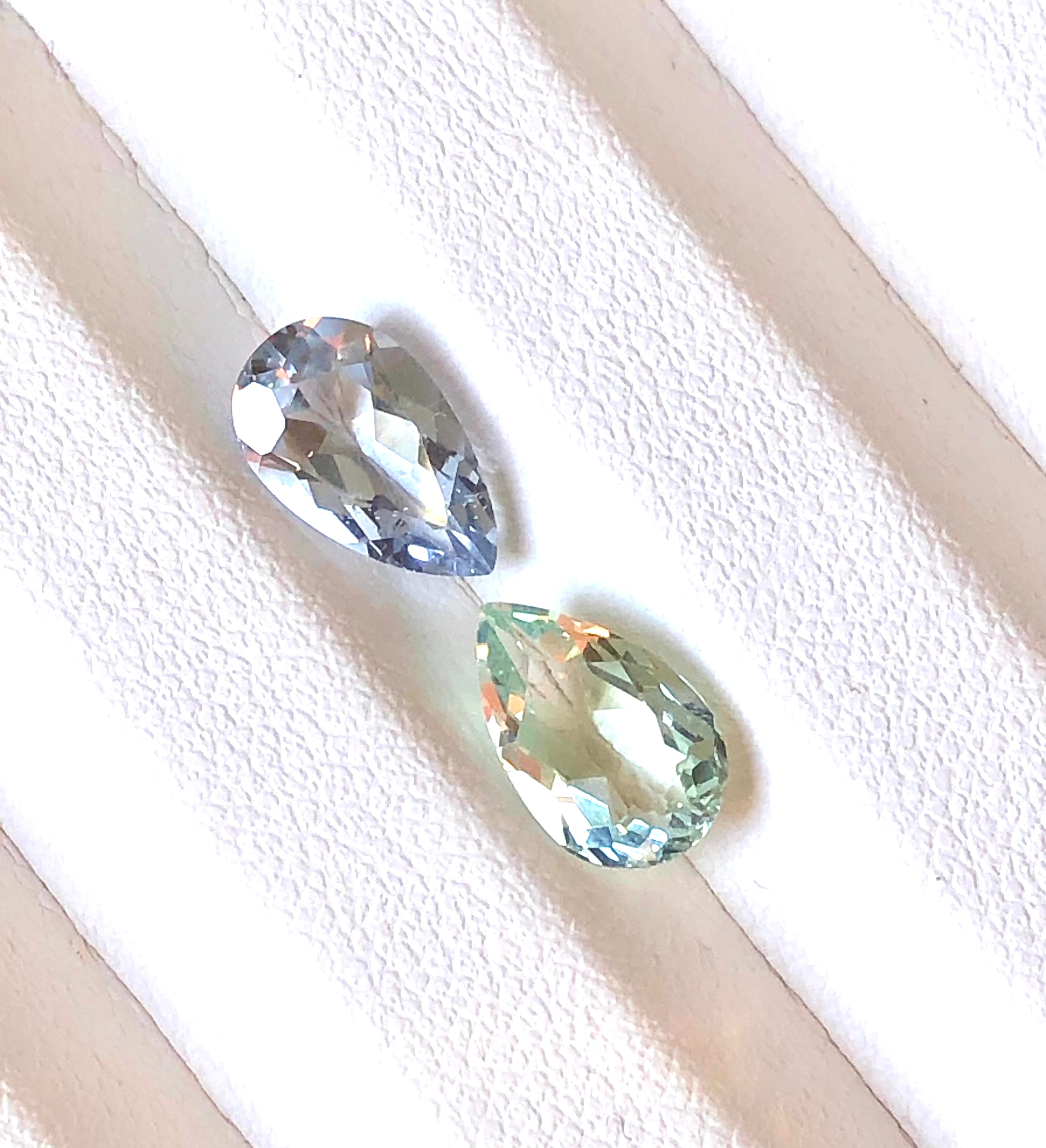 Pair of Pear Shape Beryls- White Goshenite Green Beryl