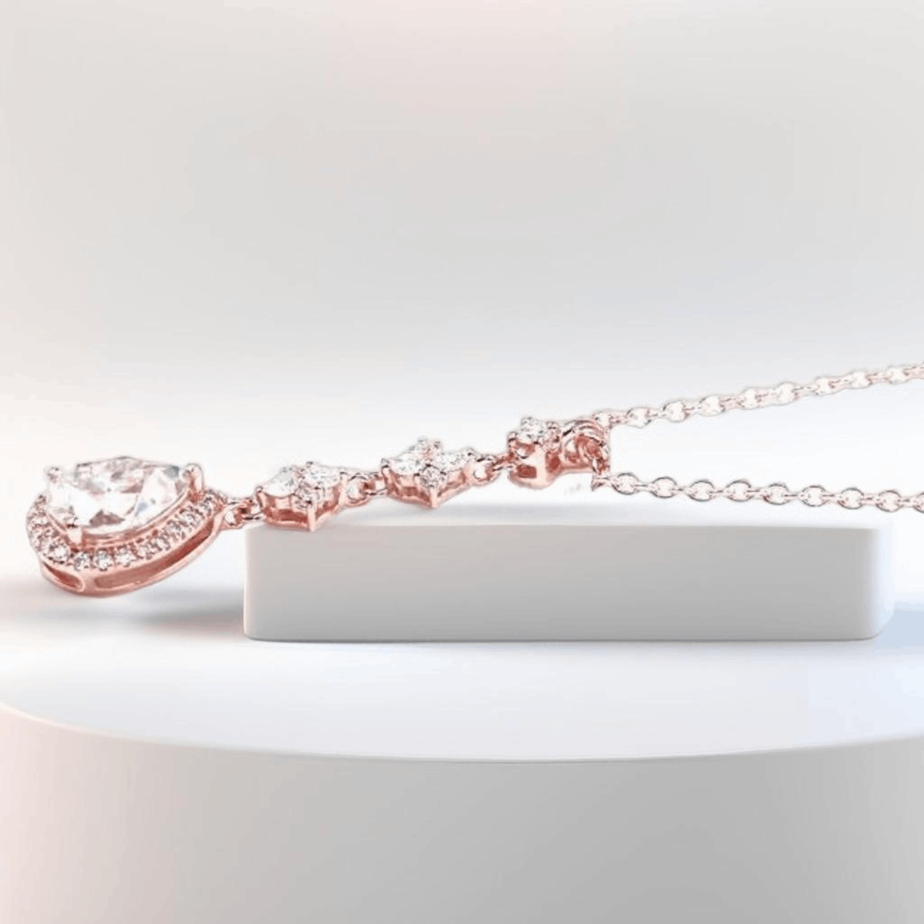 Silver Sterling 925 Moissanite Stone Chain Pendant with Rose Gold Plated | Pear Cut Moissanite Pendant Necklace