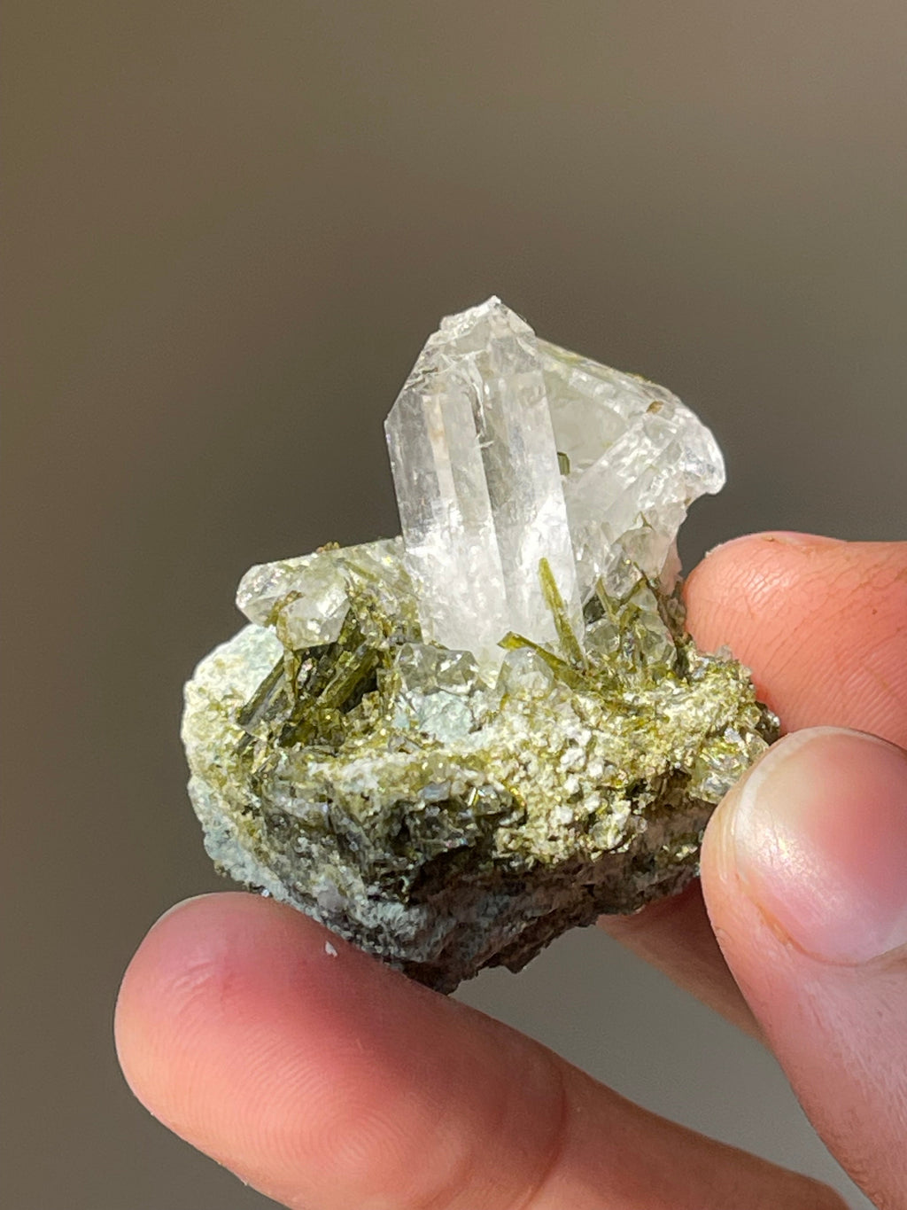 23.1 grams Clear Quartz with Epidote Crystal Needles
