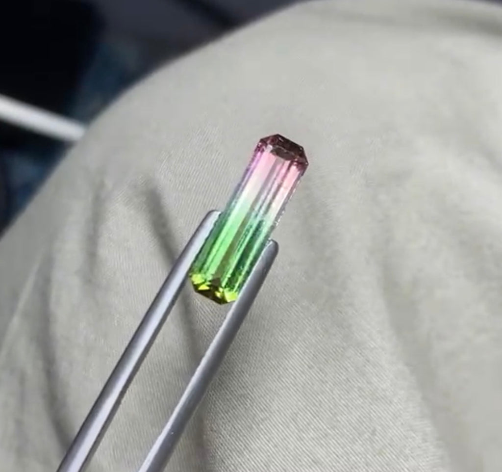 2.7 carats Emerald Cut Natural Bi color Tourmaline - Green Pink