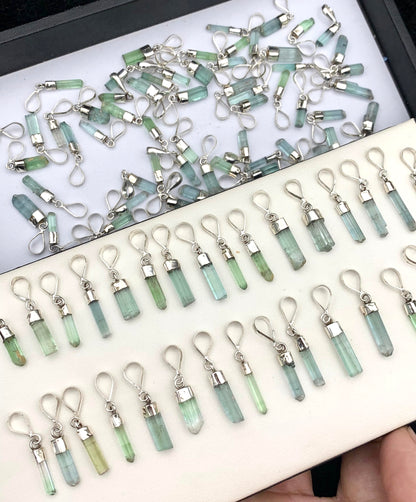 Green Tourmaline Raw Crystal Pendants
