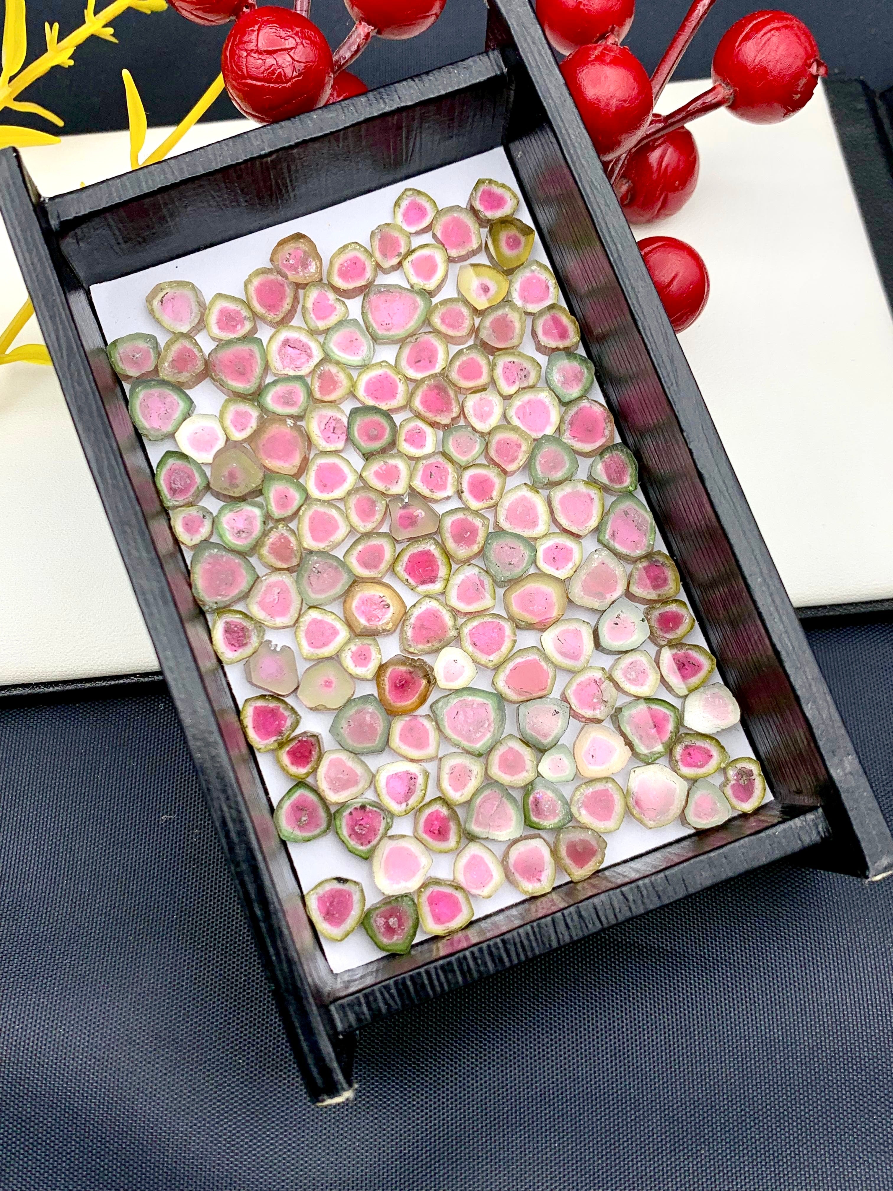 140 Carats Watermelon Tourmaline Slices | Pink -Green