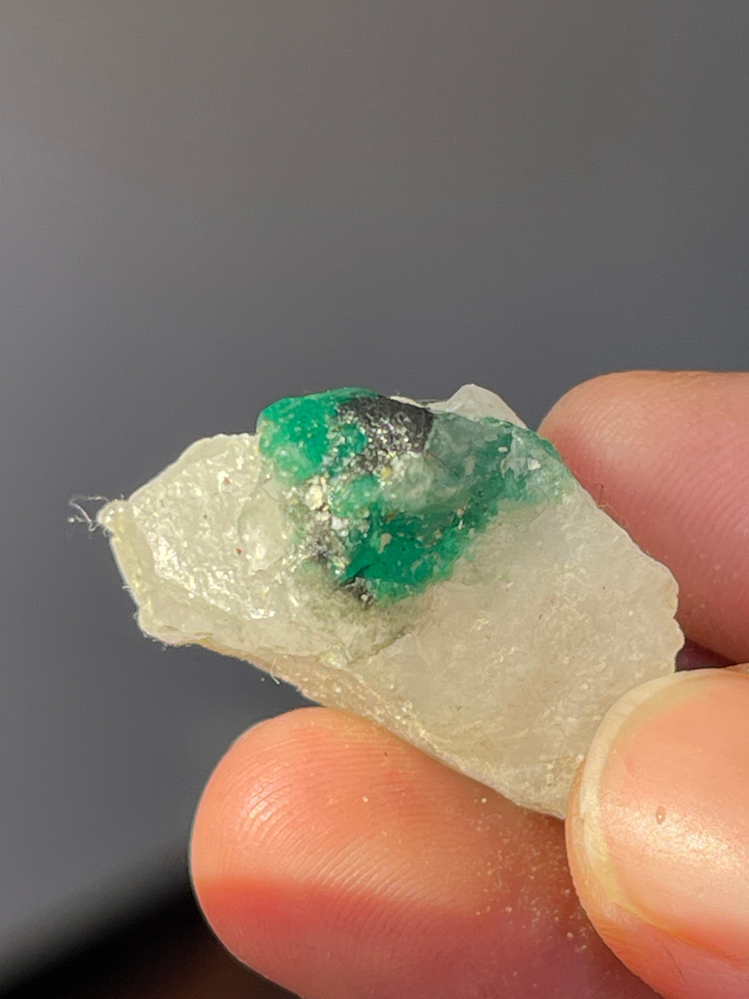 8.8 grams Vivid Green Emerald Stone on Calcite from Swat Pakistan