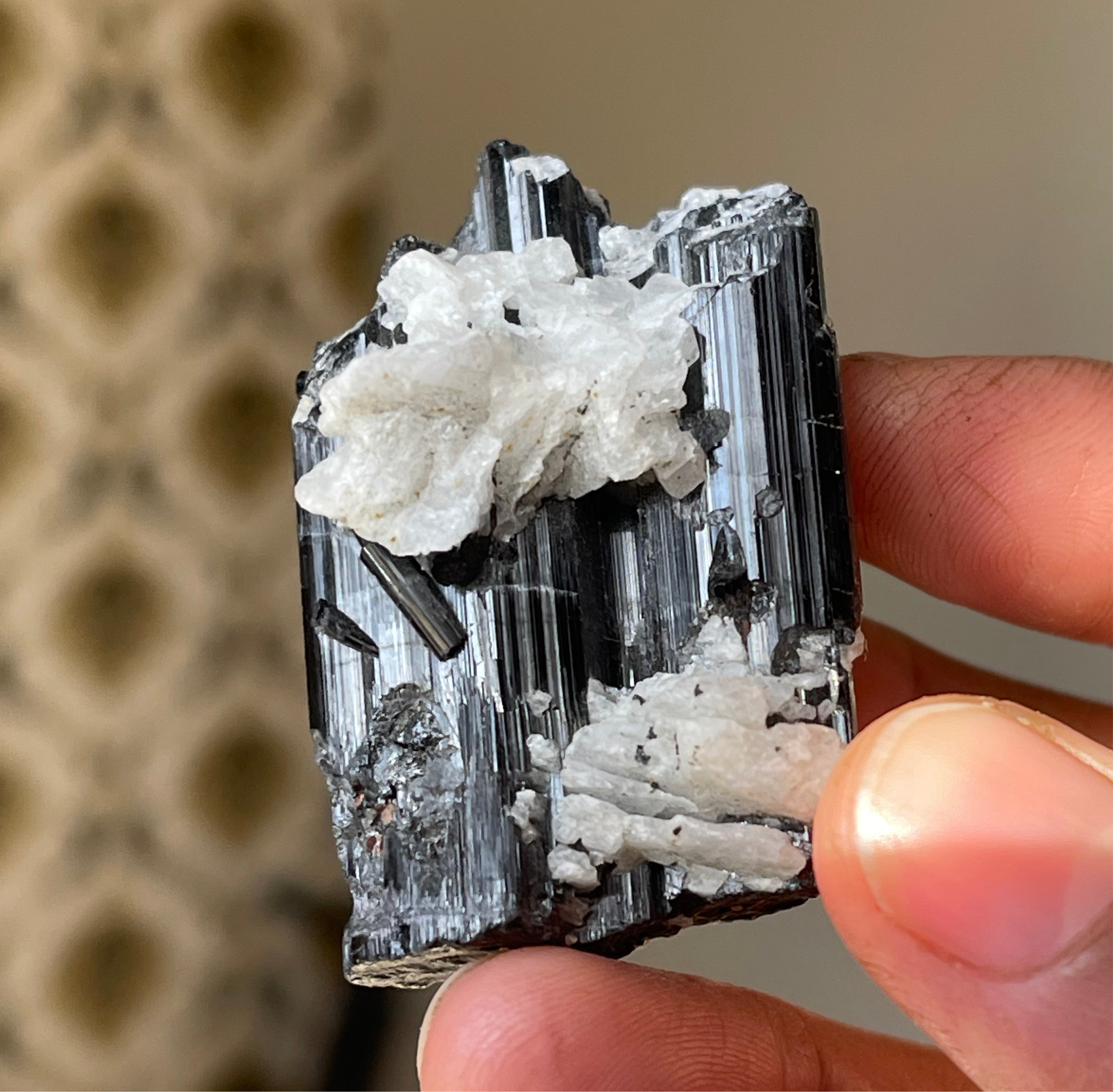 42.8 grams Black Tourmaline Crystals on Feldspar