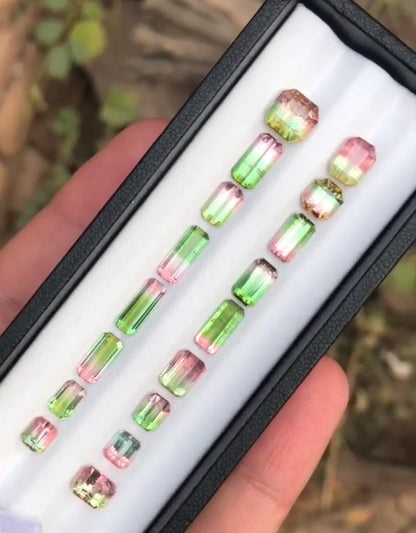 19 Carats Emerald Cut Cushion Natural Bi Color Tourmaline Loose Stone