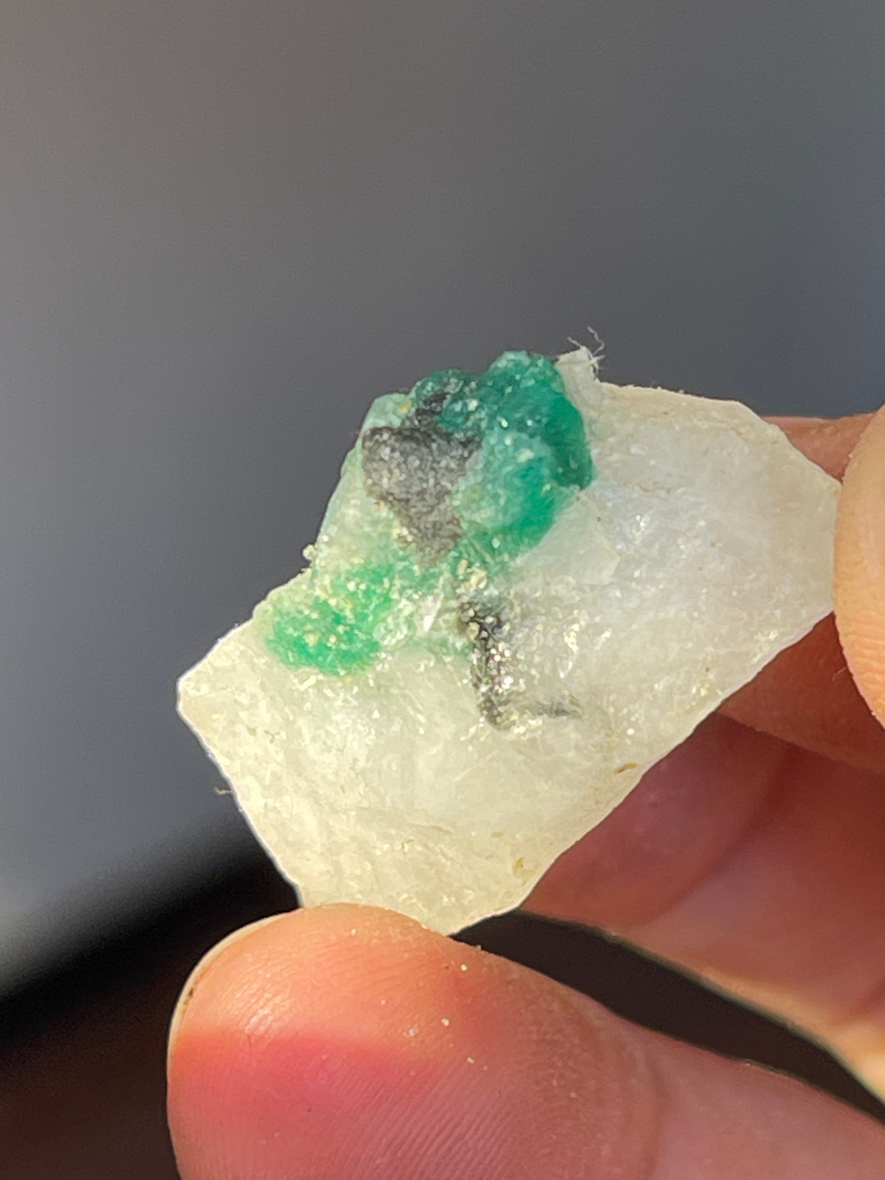 8.8 grams Vivid Green Emerald Stone on Calcite from Swat Pakistan