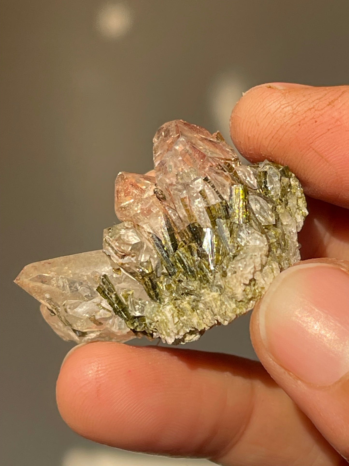 13.6 grams Clear Quartz with Epidote Crystal Needles