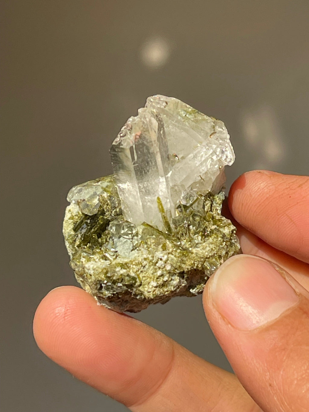 23.1 grams Clear Quartz with Epidote Crystal Needles