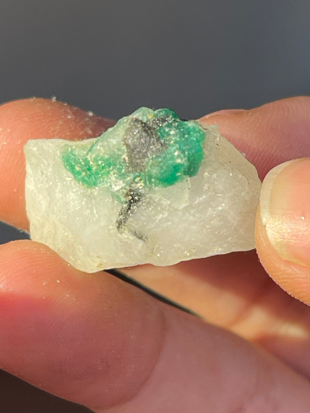8.8 grams Vivid Green Emerald Stone on Calcite from Swat Pakistan