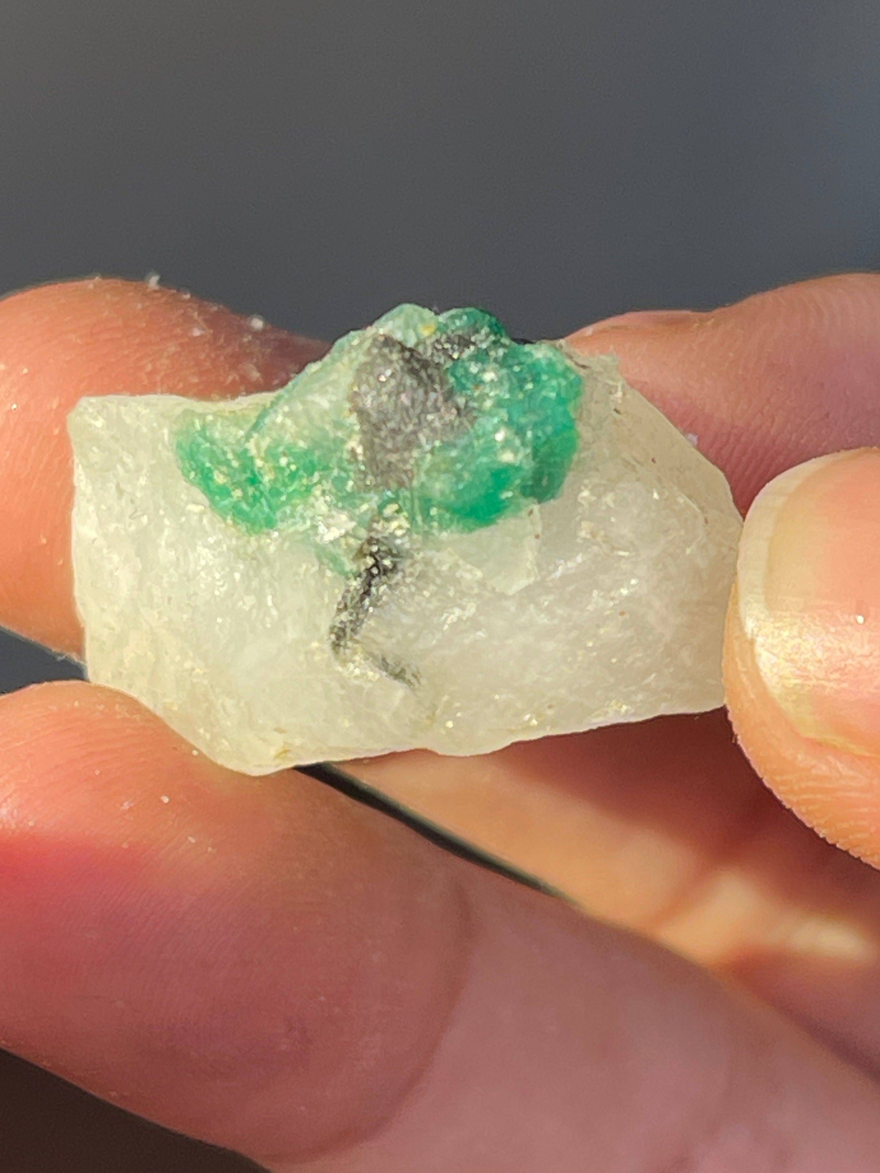 8.8 grams Vivid Green Emerald Stone on Calcite from Swat Pakistan