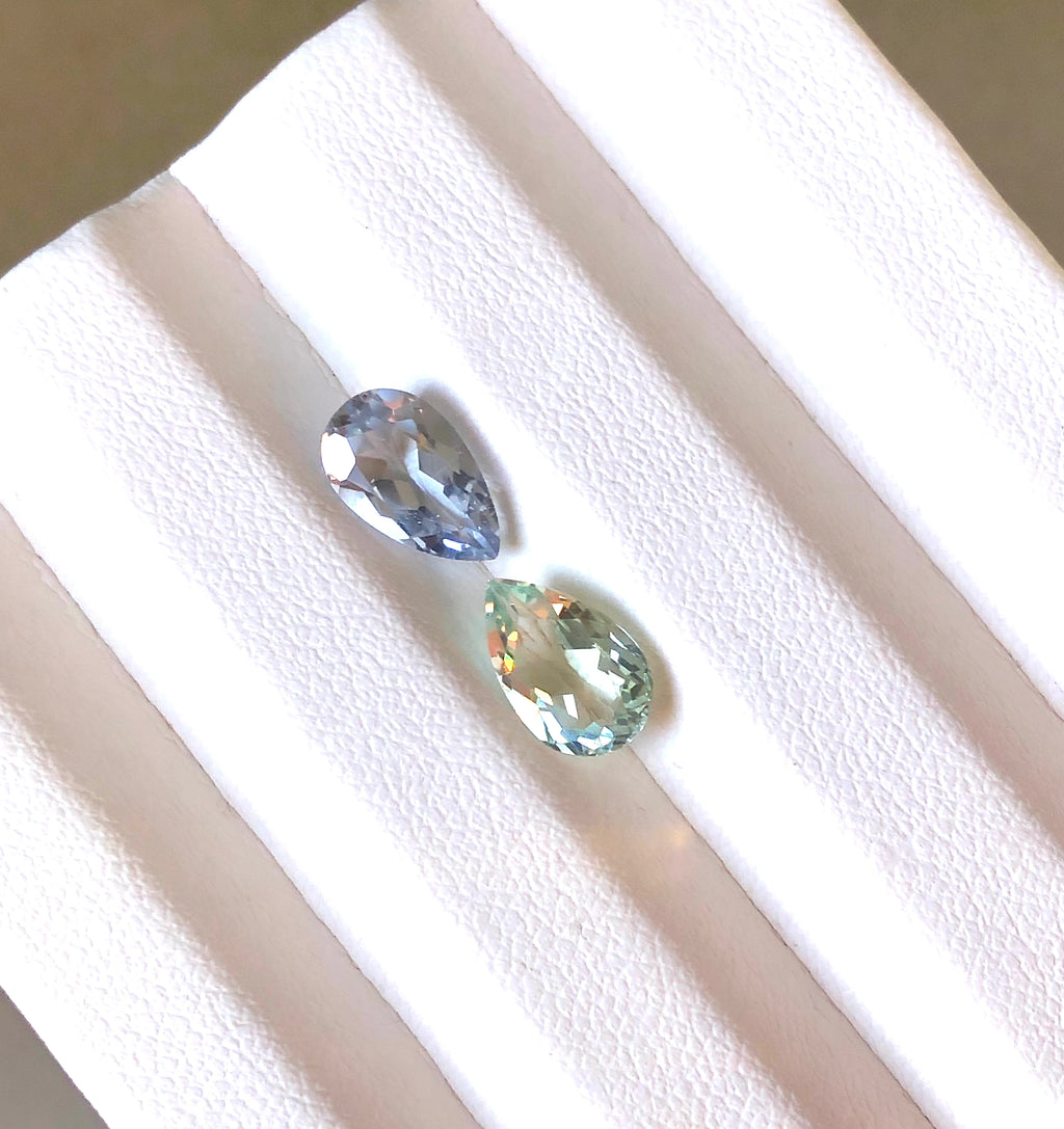 Pair of Pear Shape Beryls- White Goshenite - Green Beryl