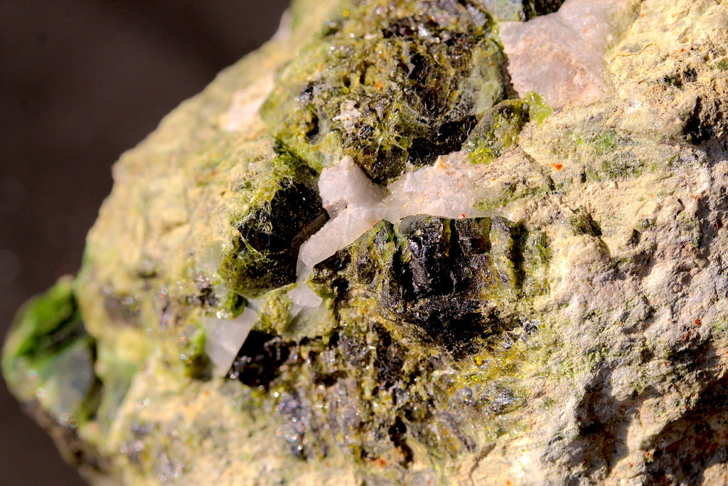 Green Demantoid Andradite Garnet Crystals on Serpentinite Matrix