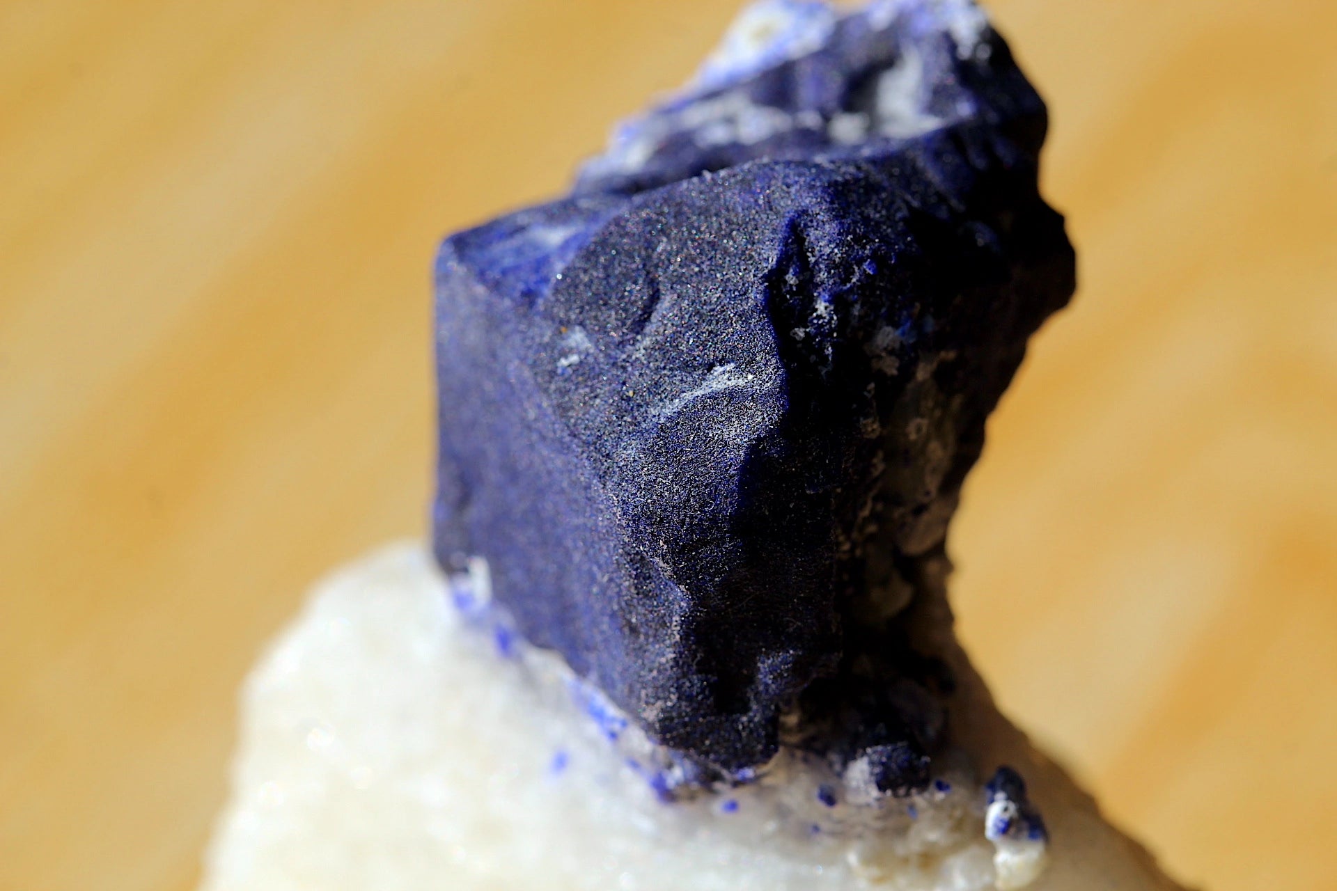 112g Lazurite Crystal on White Calcite Marble Matrix — Fine Mineral Specimen, Afghanistan