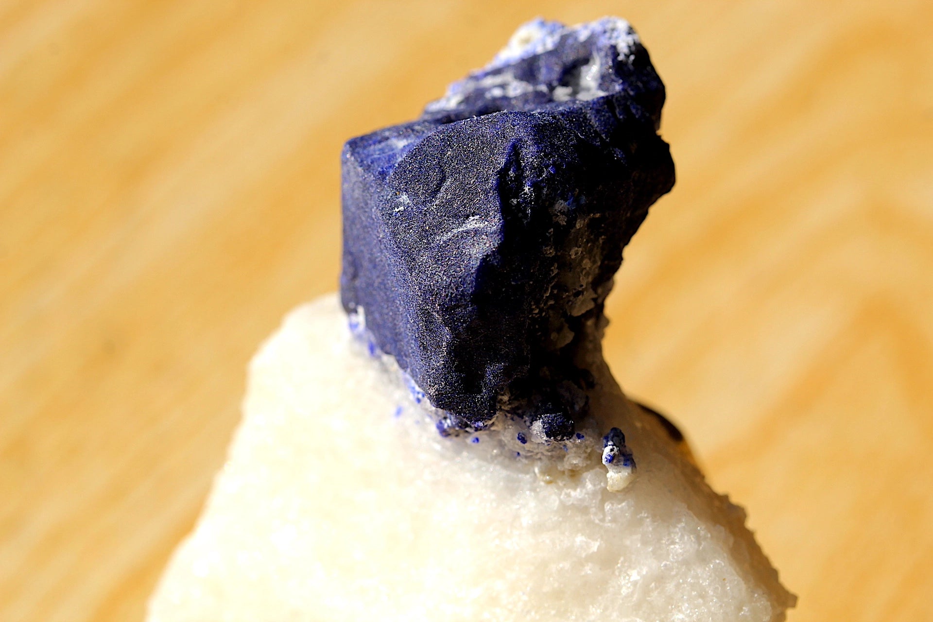 112g Lazurite Crystal on White Calcite Marble Matrix — Fine Mineral Specimen, Afghanistan