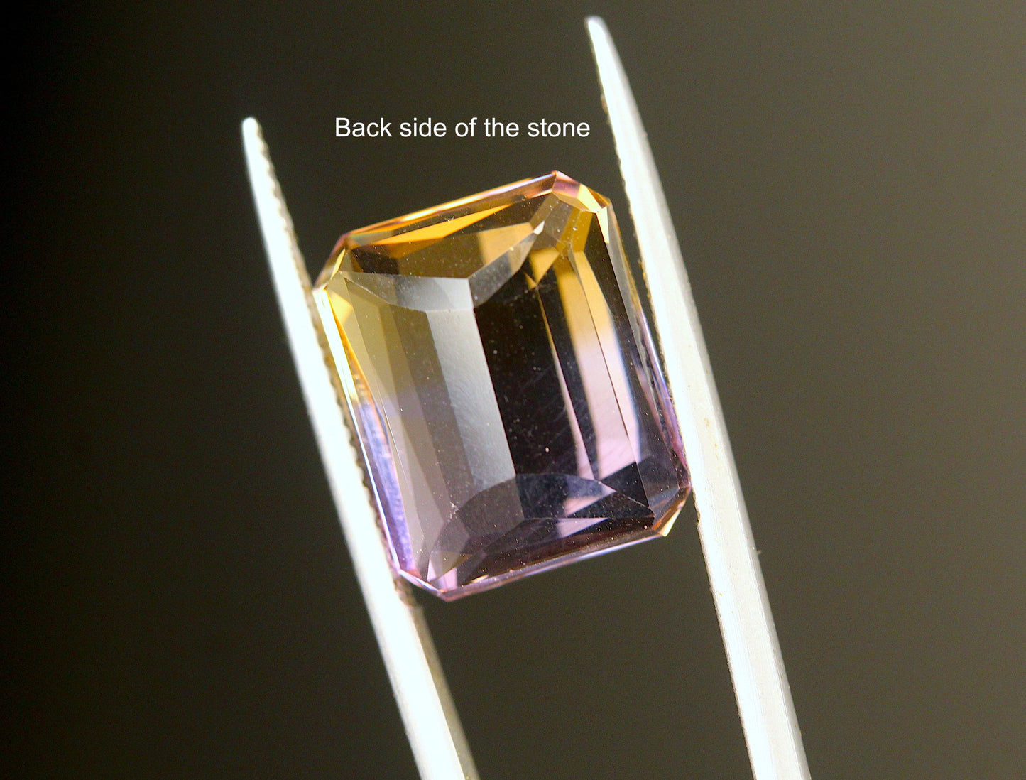 12 carats Emerald Cut bi color Amitrine - Purple Orange