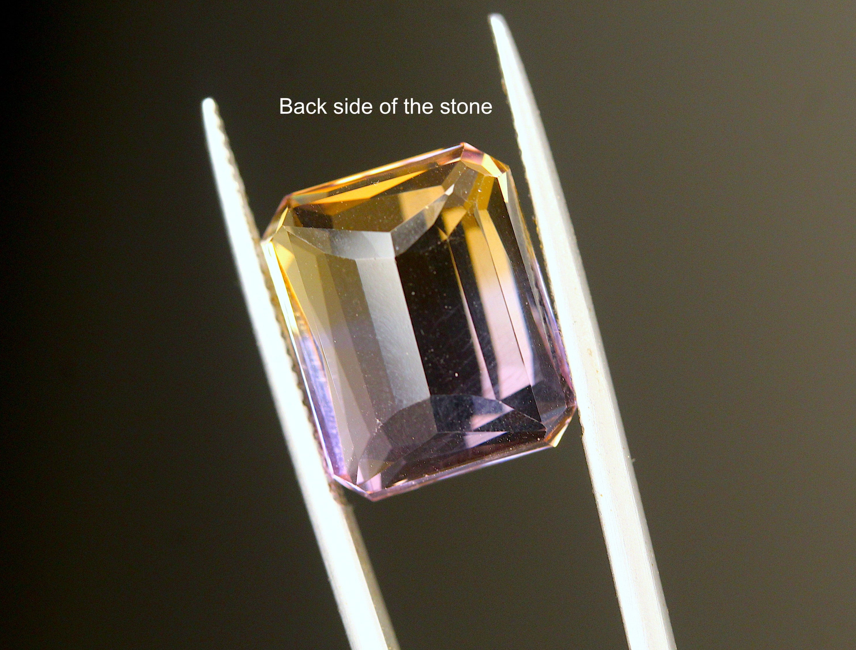 12 carats Emerald Cut bi color Amitrine - Purple Orange