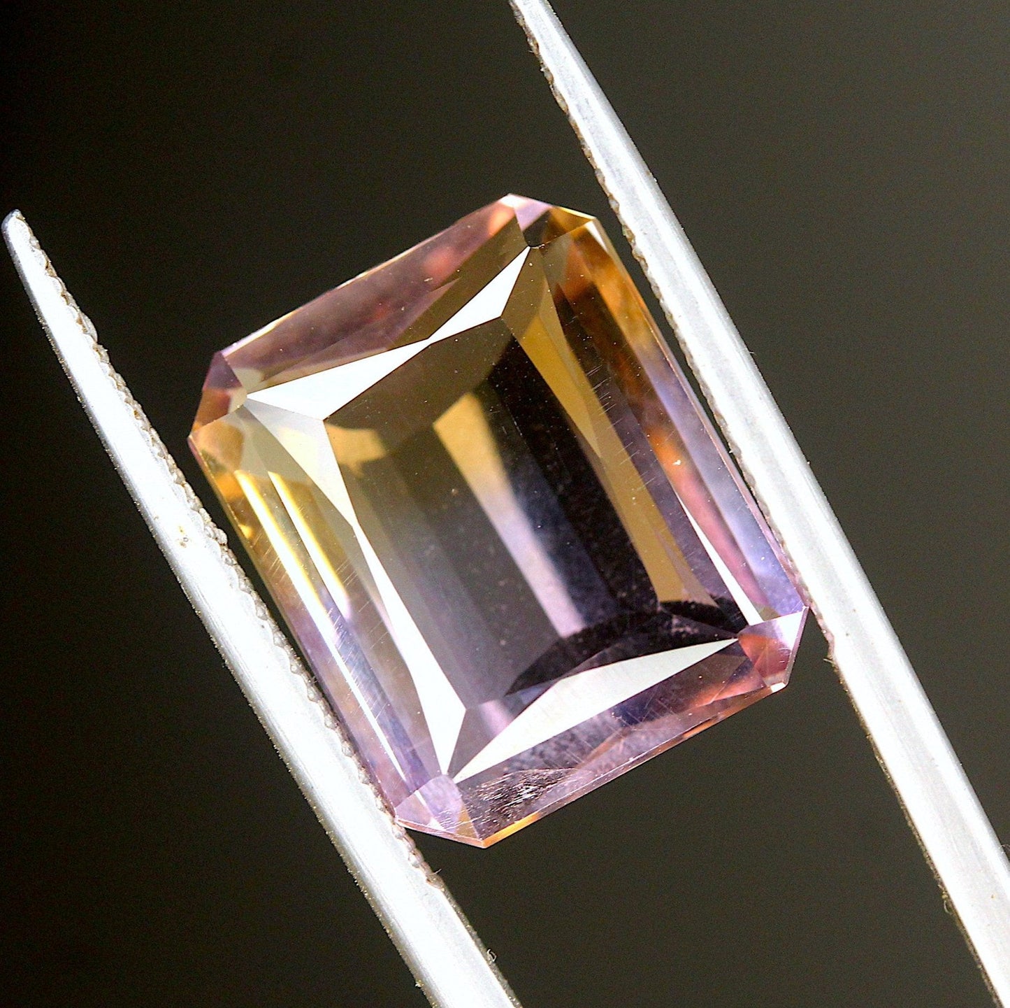 12 carats Emerald Cut bi color Amitrine - Purple Orange