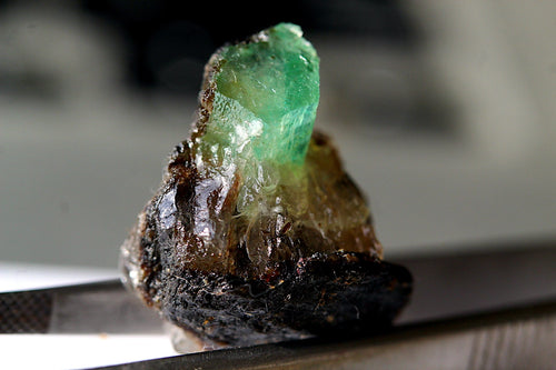6.5 Grams Miniature Chitral Emerald in Biotite Schist with Quartz Matrix – Metamorphic Host Rock Specimen