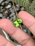 A rectangular green peridot gemstone from Sapat mine