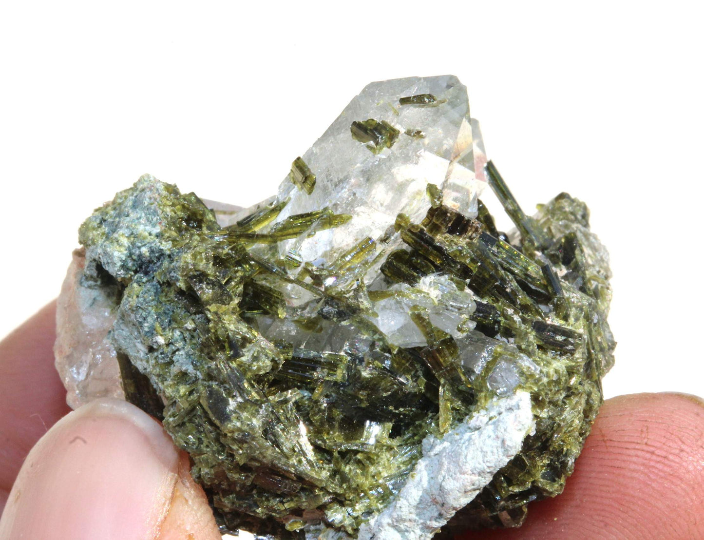 23.4 grams Clear Quartz with Epidote Crystal Needles