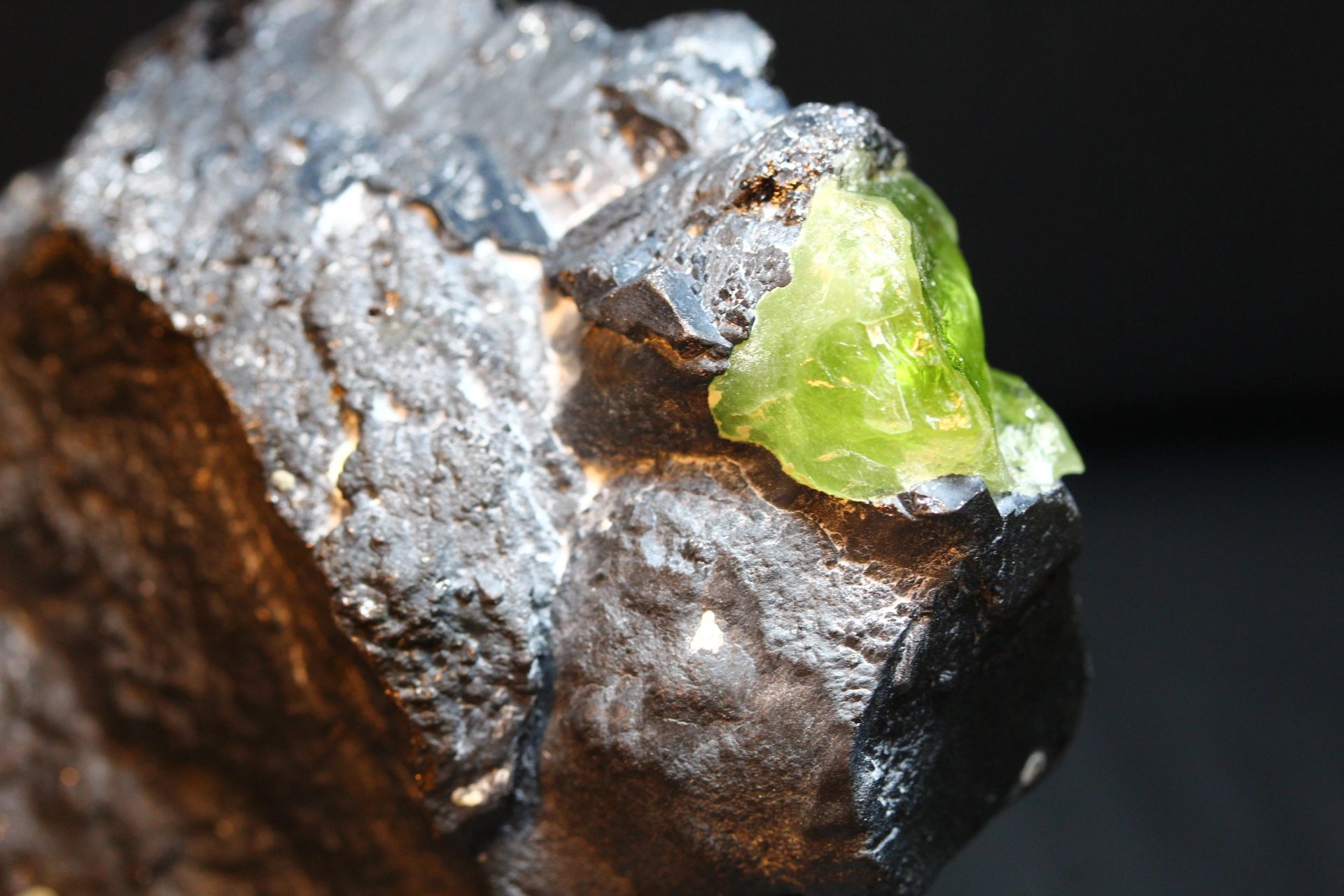 382g Peridot on a Large Magnetite Matrix Specimen — Sapat, Kohistan, Pakistan