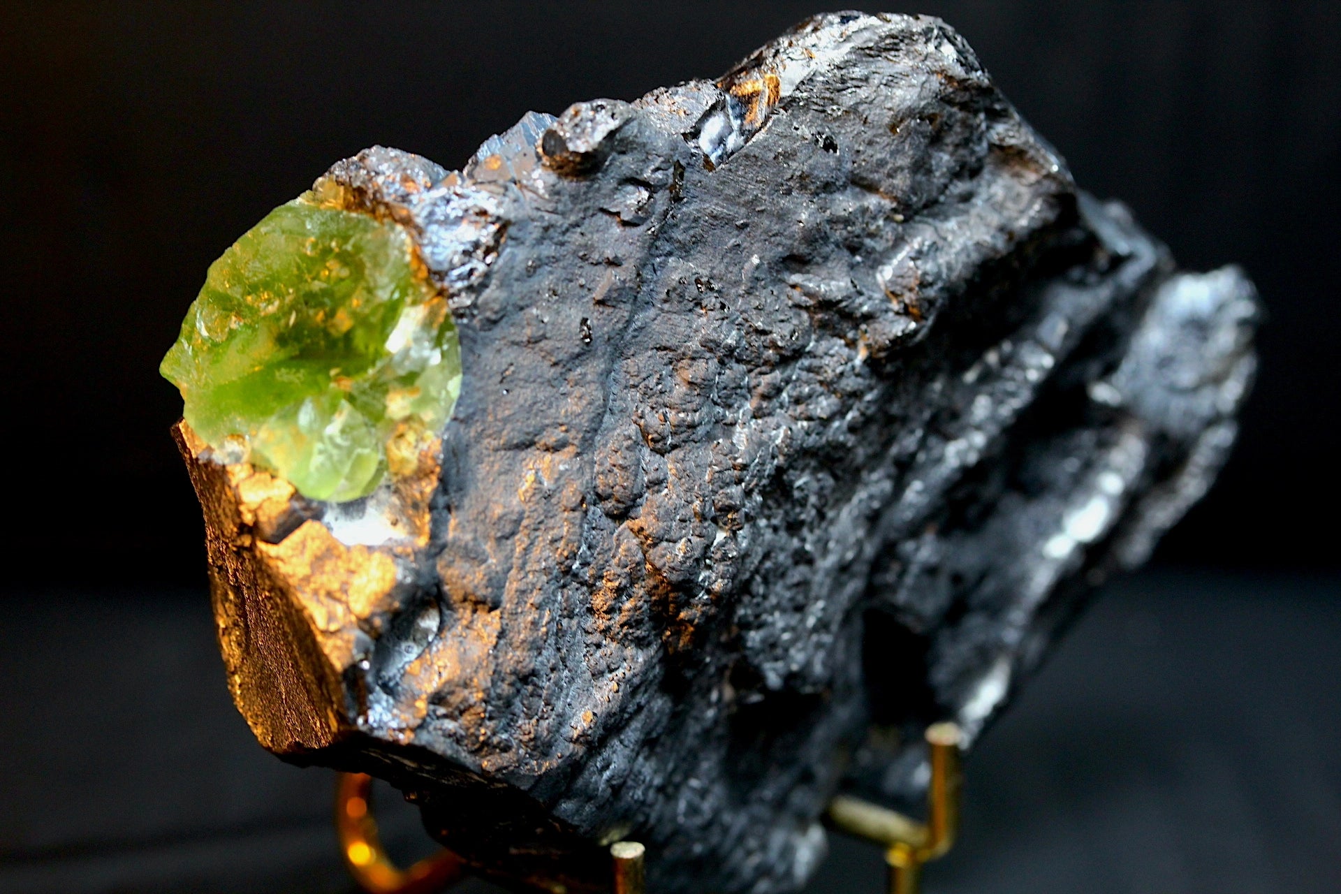 382g Peridot on a Large Magnetite Matrix Specimen — Sapat, Kohistan, Pakistan