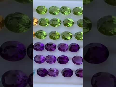 Deal of Oval Amethyst, Peridots, Citrine, Topaz Pairs | Green purple blue Yellow