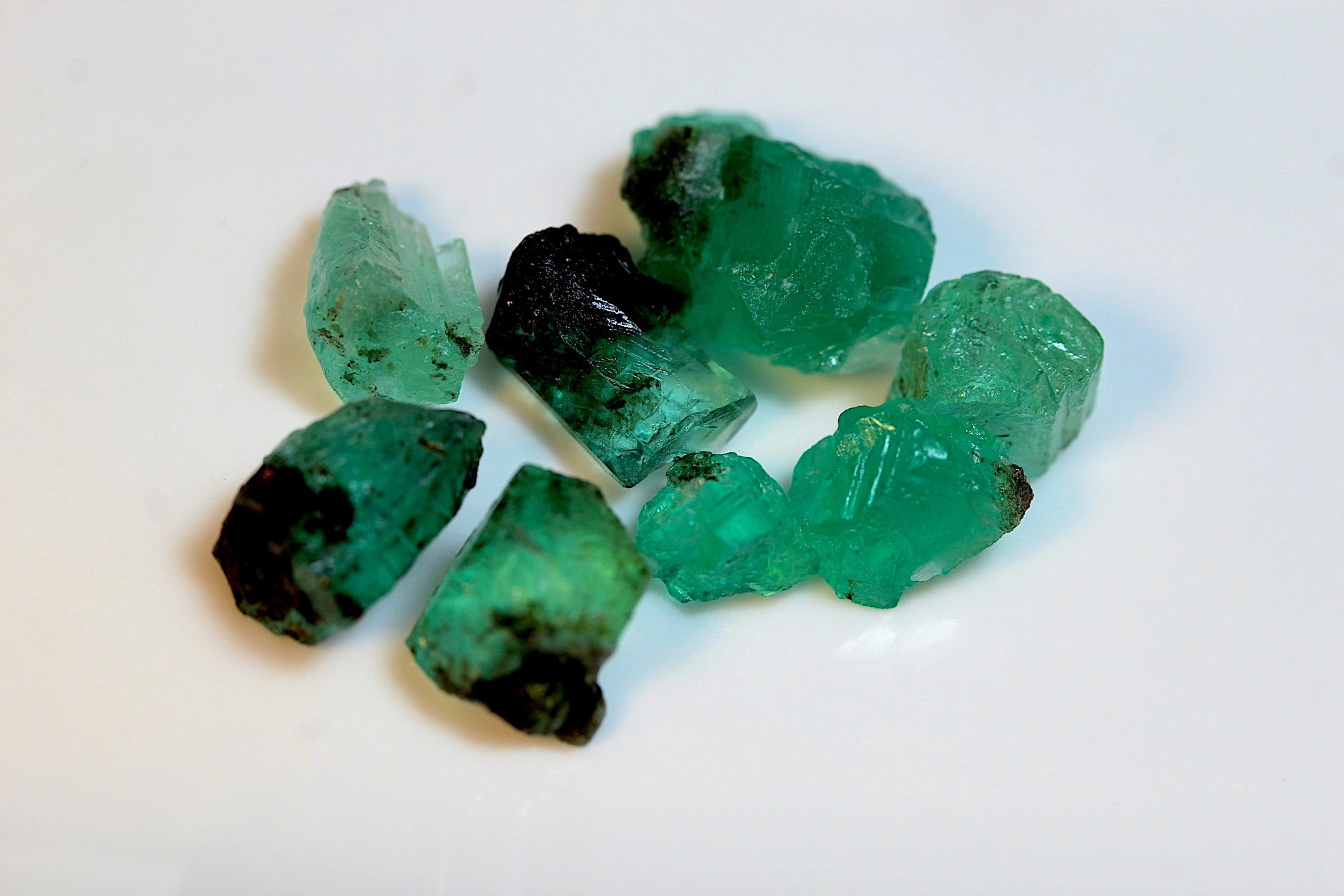 facet grade rough, unpolished green emerald crystals from Chitral