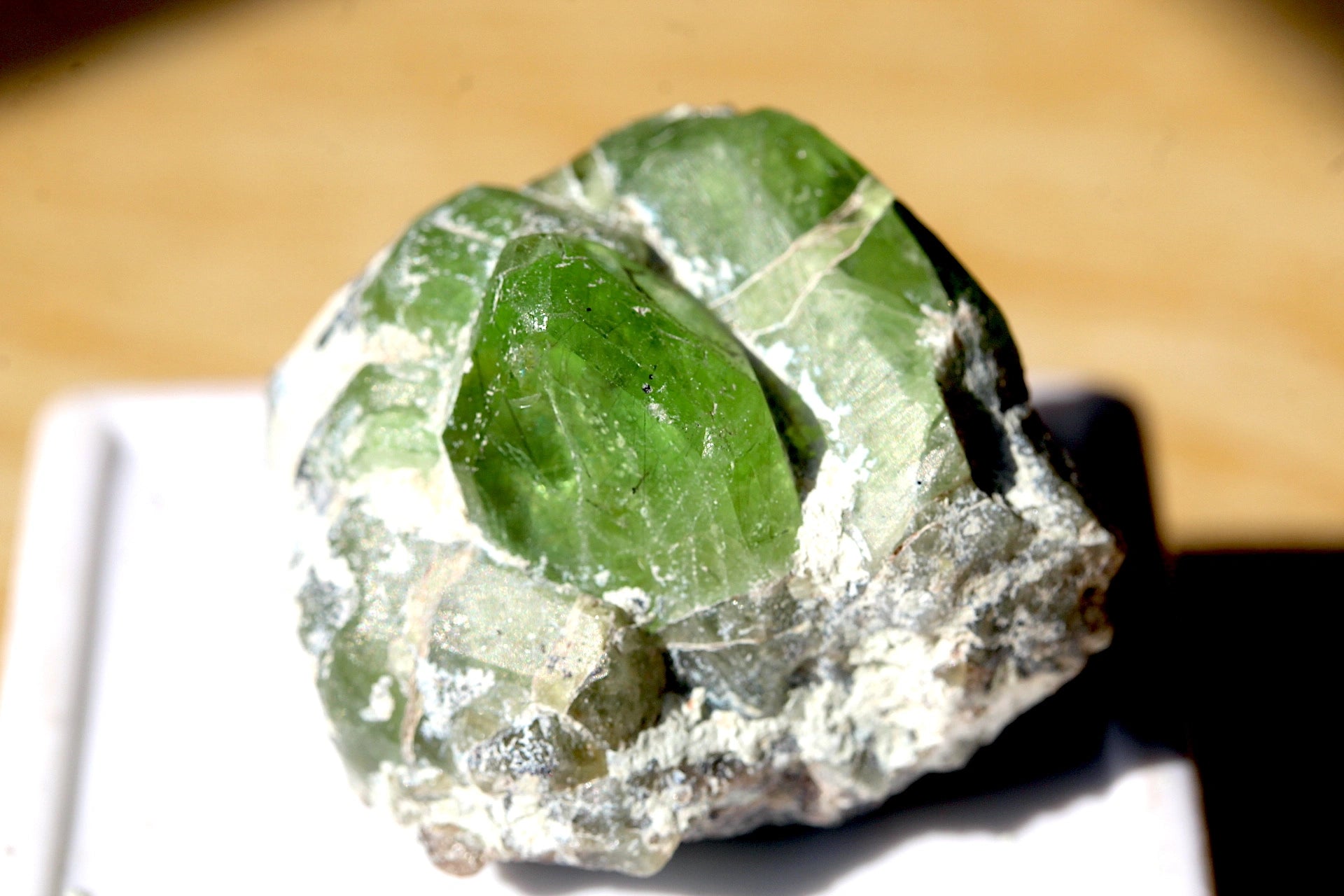 Olivine Natural Peridot Crystal on Feldspar