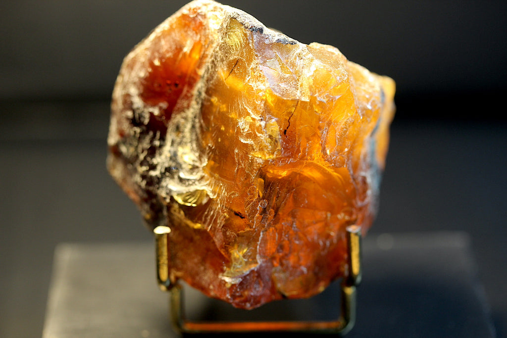 A raw amber gemstone or mineral specimen