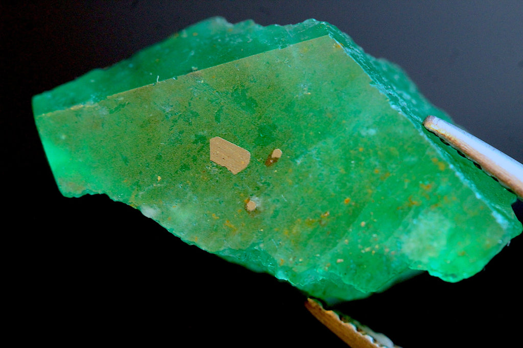 Close up of Swat Emerald Crystal with Pyrite